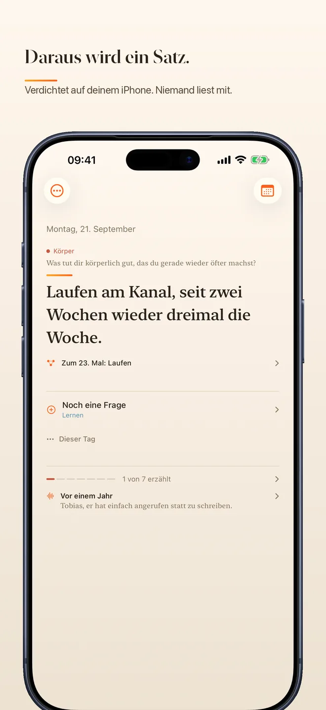 Daraus wird ein Satz – Verdichtet auf deinem iPhone. Niemand liest mit