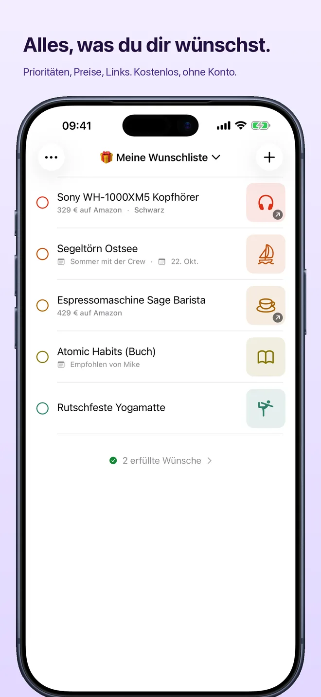 Alles, was du dir wünschst – Prioritäten, Preise, Links. Kostenlos, ohne Konto