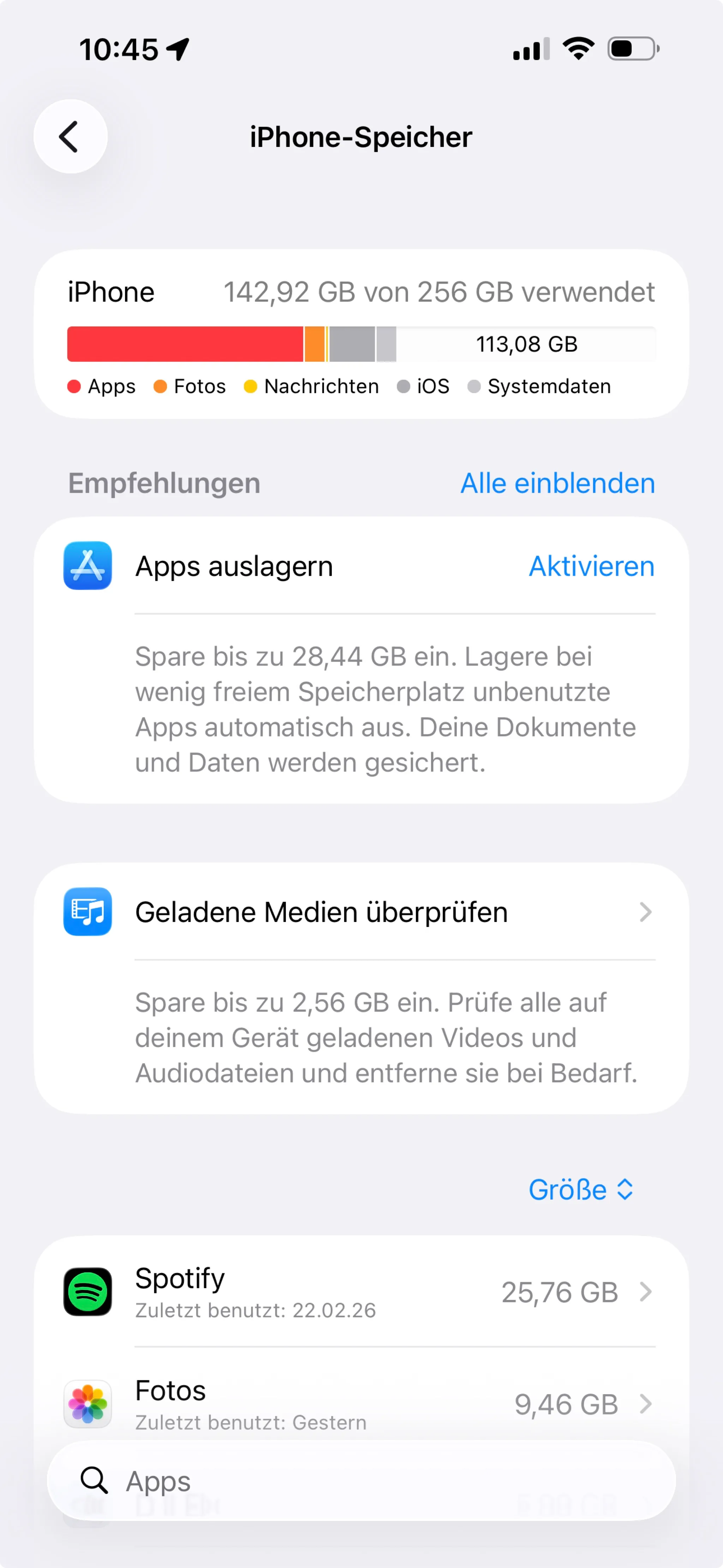 Die iPhone-Speicher-Übersicht zeigt auf einen Blick, welche App wirklich der Übeltäter ist.