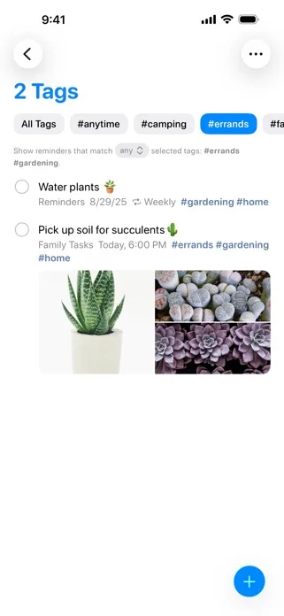 Erinnerungen Tags — Aufgaben mit #Tags listenübergreifend filtern.