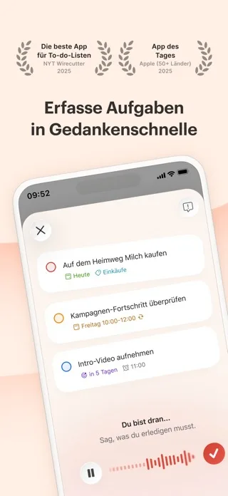 Todoist Aufgabe erfassen – natürliche Spracheingabe mit automatischer Datumserkennung.