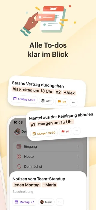 Todoist Aufgabenliste — Prioritäten, Fälligkeitsdaten und Projekte auf einen Blick.
