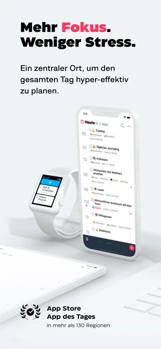 Sorted³ Zeitstrahl-Ansicht — Kalendertermine und Aufgaben gemeinsam in einer Timeline.